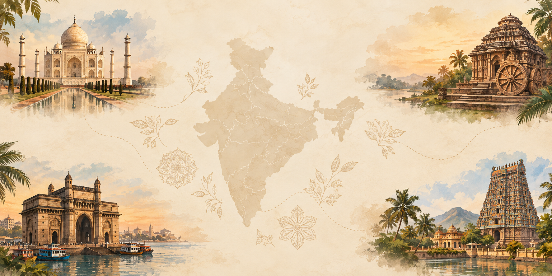 Indian regional monuments representing North East West and South India
